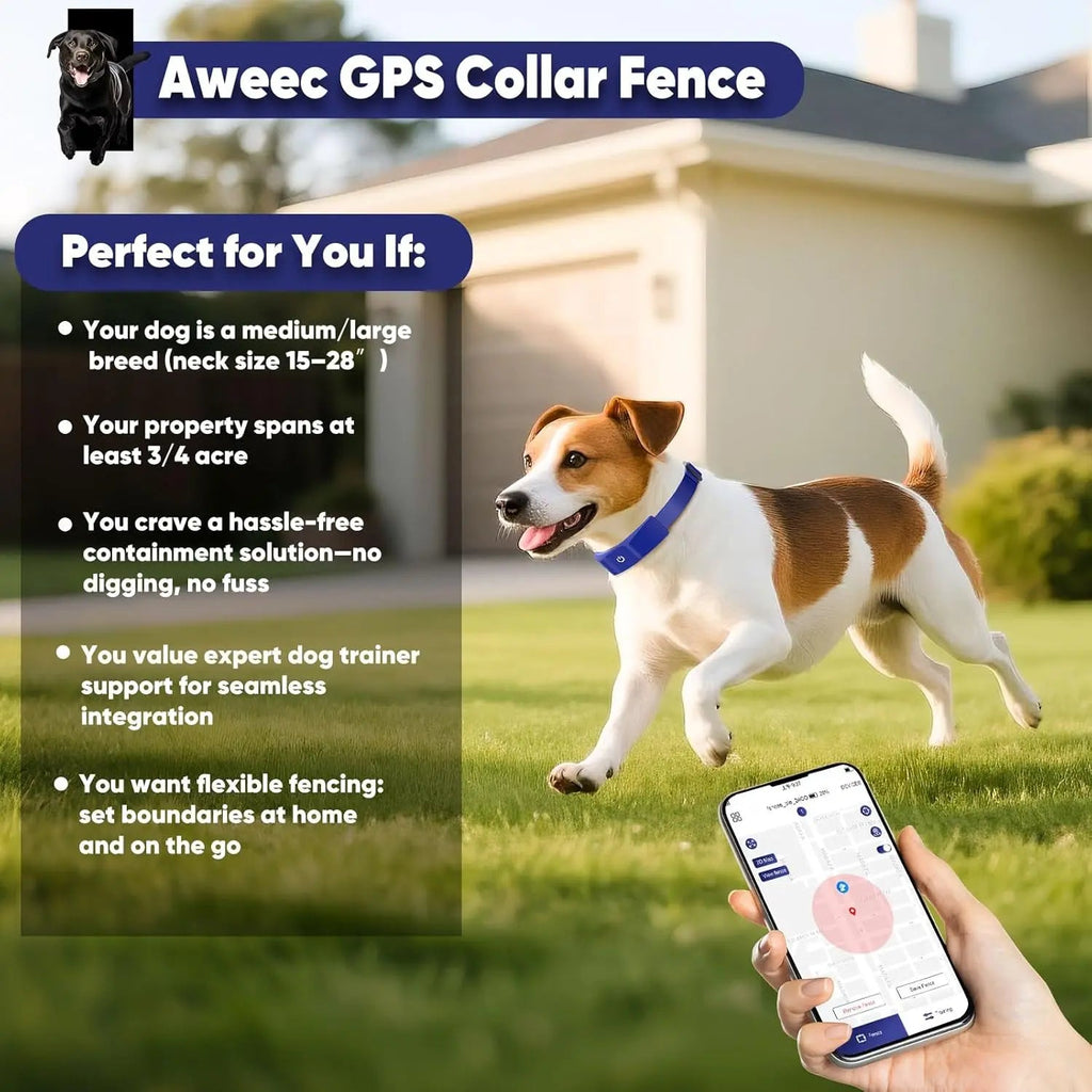 GPS Wireless Dog Fence Smart App Control Training Collar Adjustable Waterproof