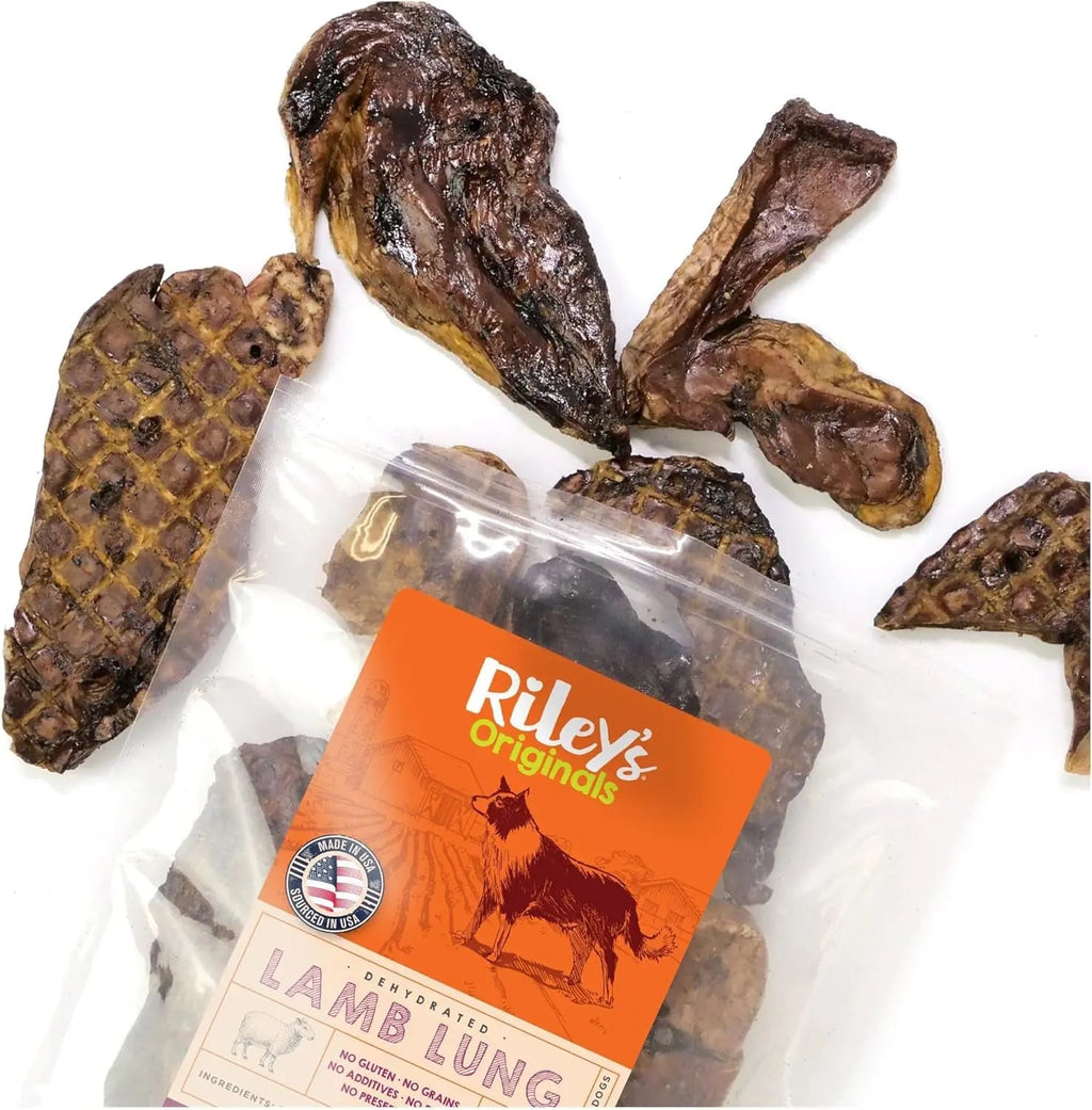 Riley’s Dehydrated Lamb Lung Dog Treats – Single Ingredient, USA Made, 6 oz