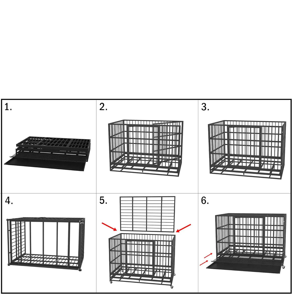 42.5  Inch Heavy Duty Dog Crate Cage with Wheels, Indestructible and Escape Proof Steel Kennel Indoor for High Anxiety Dogs