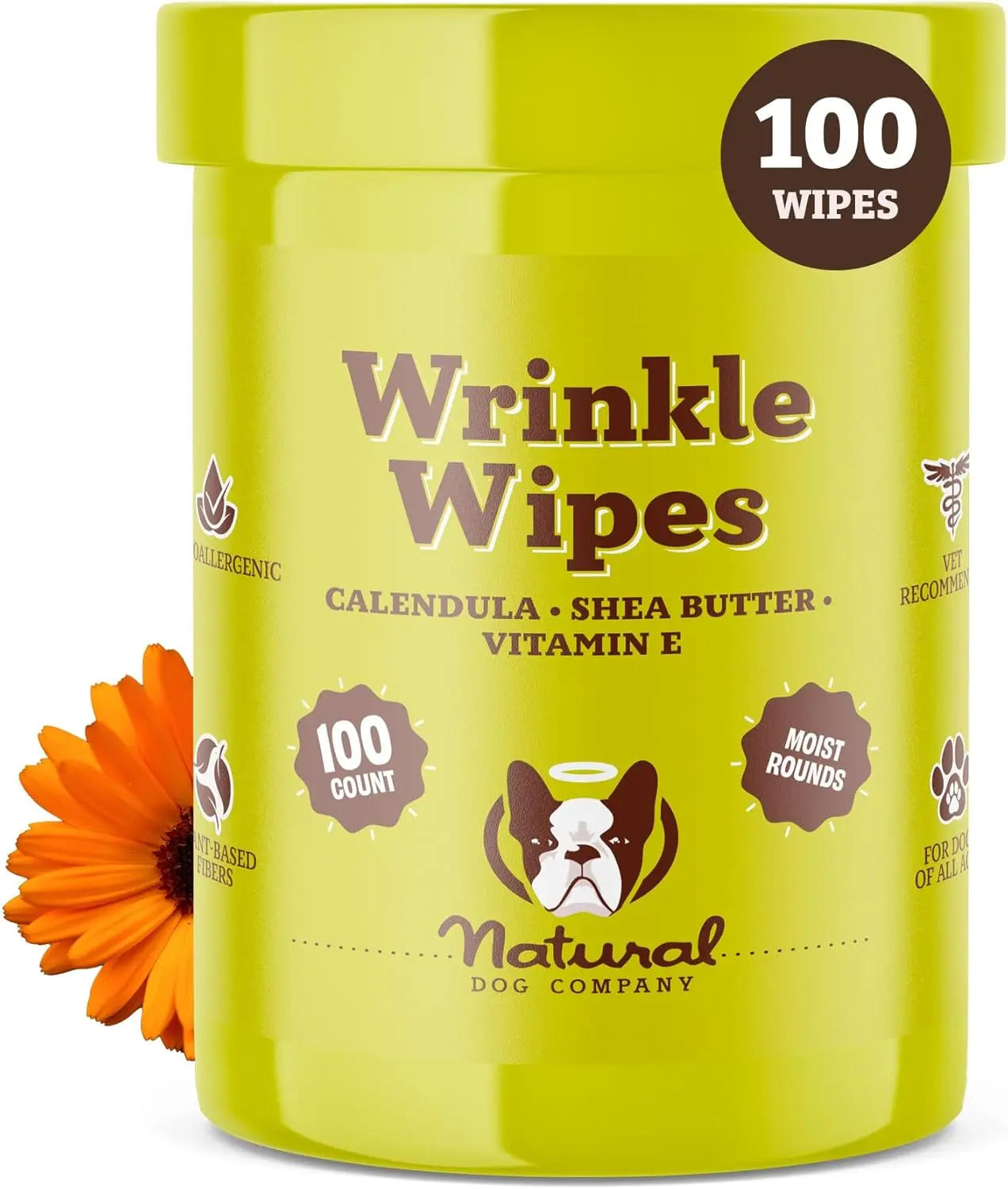 Vegan Dog Eye Wipes 100ct, Natural Tear Stain & Wrinkle Cleaning Wipes