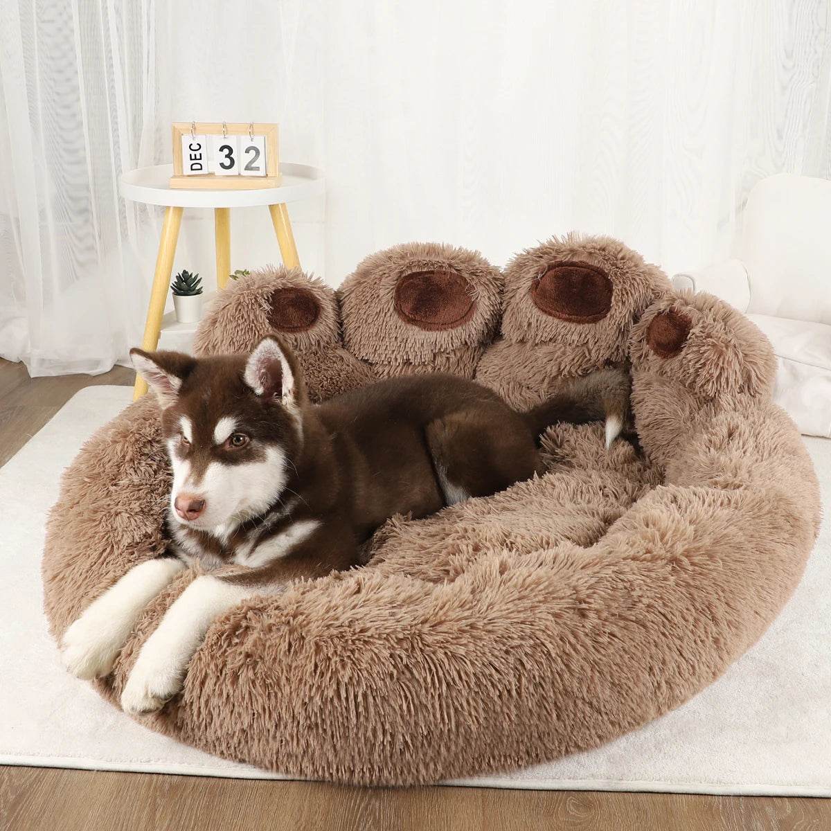 Big Paw Plush Pet Sofa Bed – Washable Dog & Cat Bed with Calming Raised Edges (Small to XL)